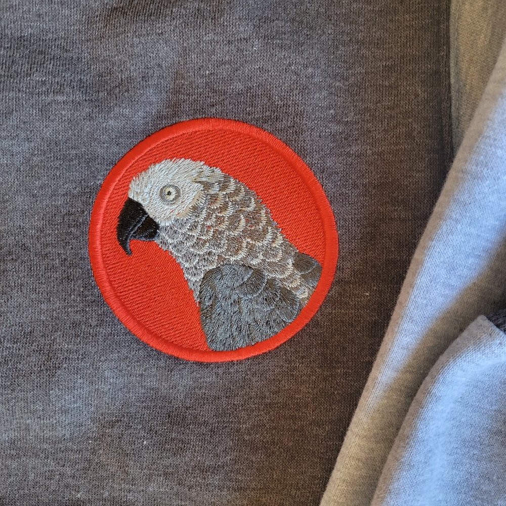 NEW African Grey Parrot Embroidered Varsity Bomber Sweatshirt XS Bird - Picture 8 of 11